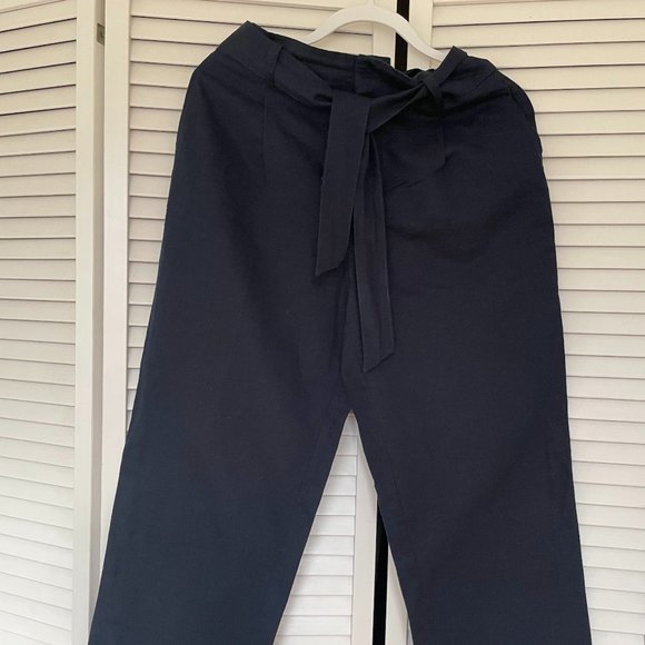 Zara Pants & Jumpsuits Zara Ankle Length Wide Linen Pants In Navy